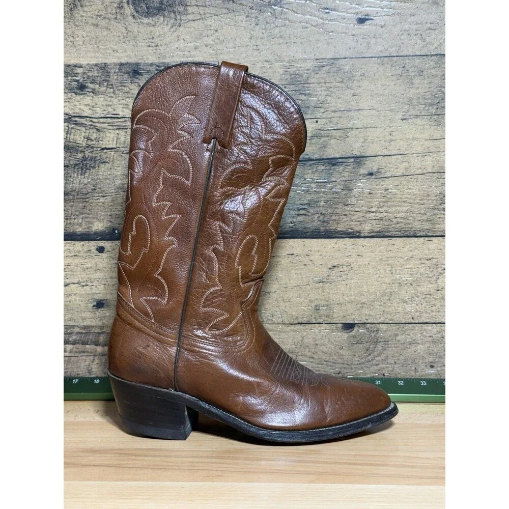 Durango West Vintage USA Made Cognac Brown Rare Western Cowboy Boots Mens 9